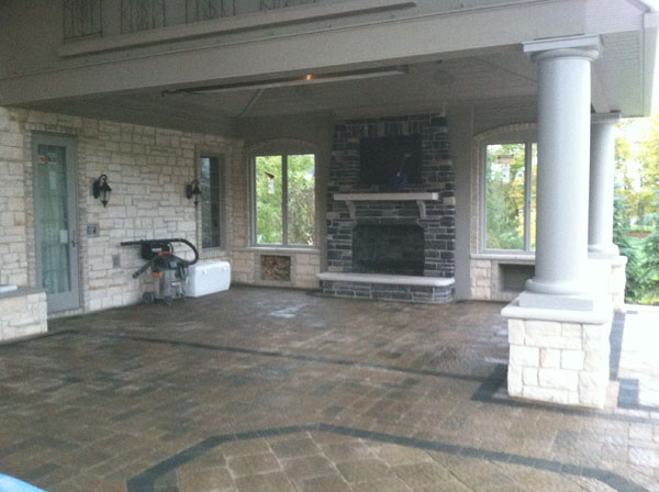 Outdoor Fireplace Under Covered Roof Structure